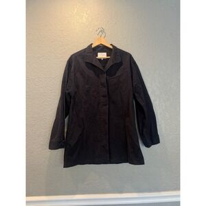 Oak + Fort Navy Blue 100% Cotton Longline Chore Jacket Hidden Button Small